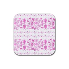 Pink Flowers Rubber Coaster (square)  by Eskimos