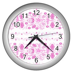 Pink Flowers Wall Clock (silver) by Eskimos