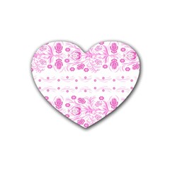 Pink Flowers Rubber Coaster (heart)  by Eskimos