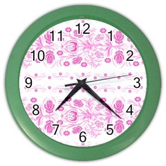 Pink Flowers Color Wall Clock by Eskimos