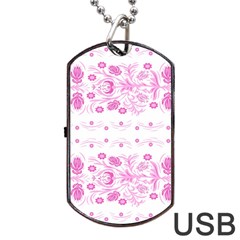 Pink Flowers Dog Tag Usb Flash (two Sides) by Eskimos