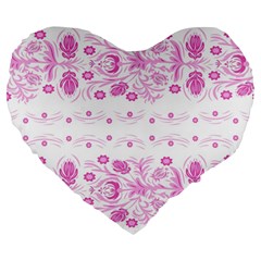 Pink Flowers Large 19  Premium Heart Shape Cushions by Eskimos