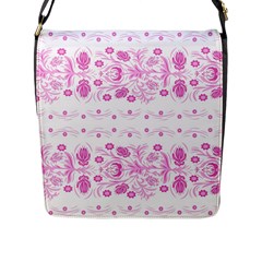 Pink Flowers Flap Closure Messenger Bag (l) by Eskimos