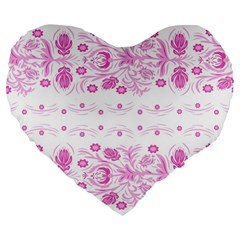 Pink Flowers Large 19  Premium Flano Heart Shape Cushions by Eskimos