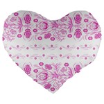 Pink flowers Large 19  Premium Flano Heart Shape Cushions Front