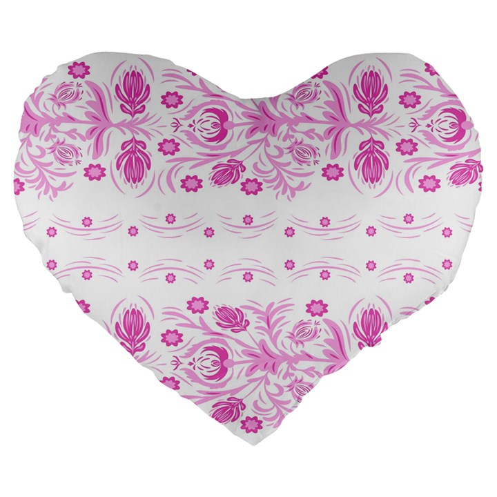 Pink flowers Large 19  Premium Flano Heart Shape Cushions