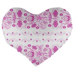 Pink flowers Large 19  Premium Flano Heart Shape Cushions Back