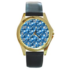 Star Hexagon Deep Blue Light Round Gold Metal Watch by Dutashop