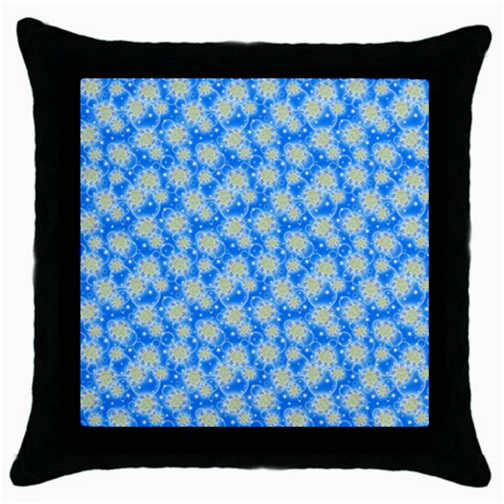 Hydrangea Blue Glitter Round Throw Pillow Case (Black)