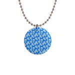 Hydrangea Blue Glitter Round 1  Button Necklace Front