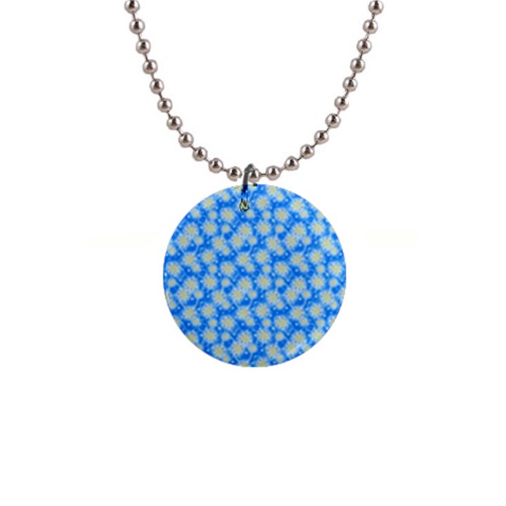 Hydrangea Blue Glitter Round 1  Button Necklace