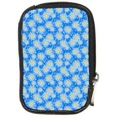 Hydrangea Blue Glitter Round Compact Camera Leather Case