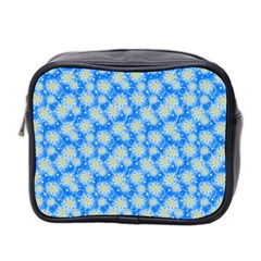 Hydrangea Blue Glitter Round Mini Toiletries Bag (two Sides)