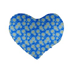 Hydrangea Blue Glitter Round Standard 16  Premium Heart Shape Cushions by Dutashop