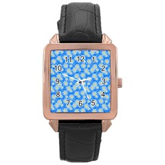 Hydrangea Blue Glitter Round Rose Gold Leather Watch  by Dutashop