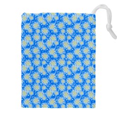 Hydrangea Blue Glitter Round Drawstring Pouch (5xl)