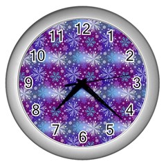 Snow Blue Purple Tulip Wall Clock (silver) by Dutashop