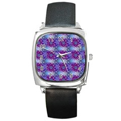 Snow Blue Purple Tulip Square Metal Watch by Dutashop