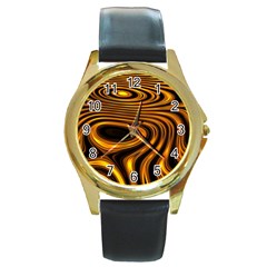 Wave Abstract Lines Round Gold Metal Watch by Dutashop