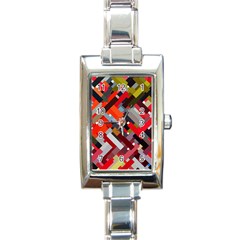 Maze Abstract Texture Rainbow Rectangle Italian Charm Watch by Dutashop