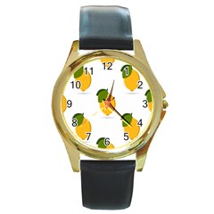 Lemon Fruit Round Gold Metal Watch by Dutashop