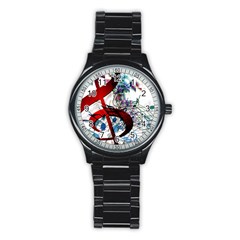 Music Treble Clef Sound Stainless Steel Round Watch by Dutashop