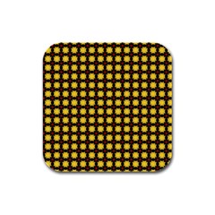 Yellow Pattern Green Rubber Square Coaster (4 Pack)  by Dutashop