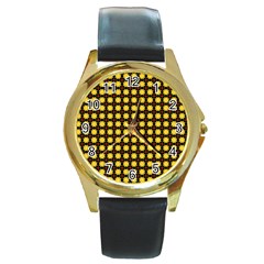 Yellow Pattern Green Round Gold Metal Watch