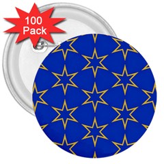 Star Pattern Blue Gold 3  Buttons (100 Pack) 