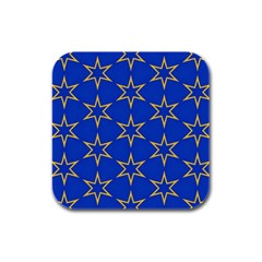 Star Pattern Blue Gold Rubber Square Coaster (4 Pack)  by Dutashop