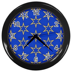 Star Pattern Blue Gold Wall Clock (black) by Dutashop