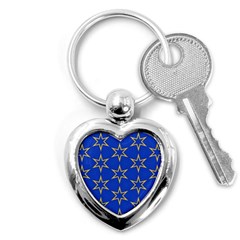 Star Pattern Blue Gold Key Chain (heart)