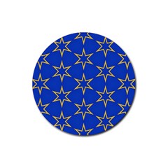 Star Pattern Blue Gold Rubber Coaster (round) 