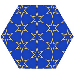 Star Pattern Blue Gold Wooden Puzzle Hexagon