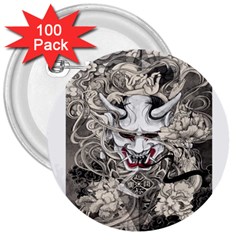 Samurai Oni Mask 3  Buttons (100 Pack)  by Saga96