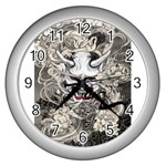 Samurai Oni Mask Wall Clock (Silver) Front