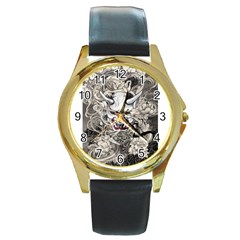 Samurai Oni Mask Round Gold Metal Watch by Saga96