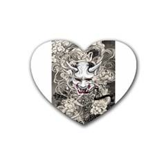 Samurai Oni Mask Rubber Coaster (heart)  by Saga96