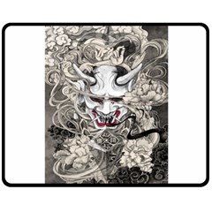 Samurai Oni Mask Double Sided Fleece Blanket (medium)  by Saga96