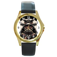 Samurai Oni Mask Round Gold Metal Watch by Saga96