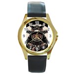 Samurai Oni Mask Round Gold Metal Watch Front