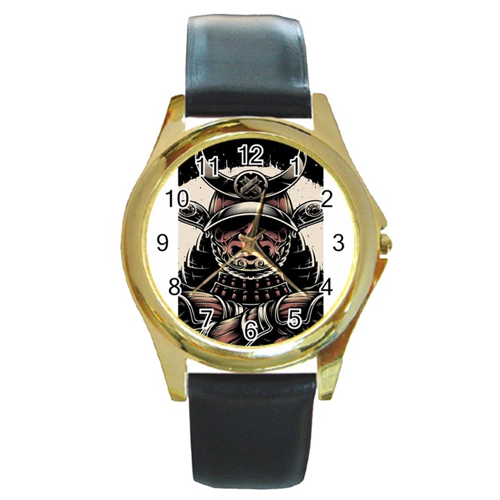 Samurai Oni Mask Round Gold Metal Watch