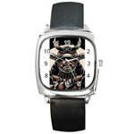 Samurai Oni Mask Square Metal Watch Front