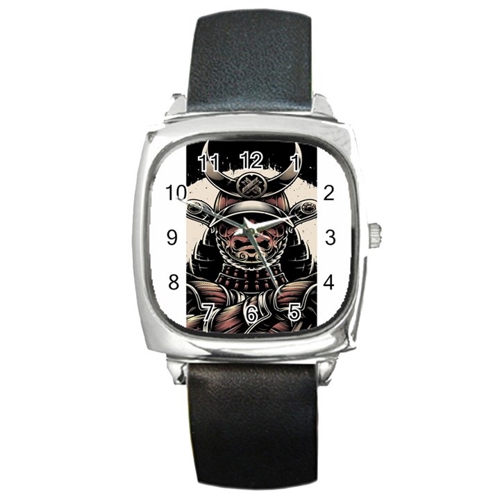 Samurai Oni Mask Square Metal Watch