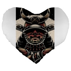 Samurai Oni Mask Large 19  Premium Heart Shape Cushions by Saga96