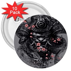 Samurai Oni Mask 3  Buttons (10 Pack) 