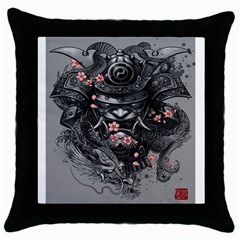 Samurai Oni Mask Throw Pillow Case (black) by Saga96