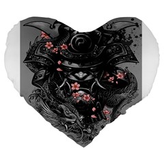 Samurai Oni Mask Large 19  Premium Heart Shape Cushions by Saga96