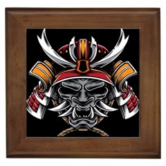 Samurai Oni Mask Framed Tile by Saga96