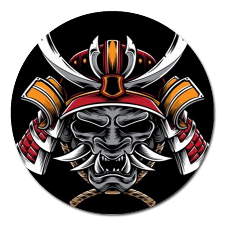 Samurai Oni Mask Magnet 5  (Round)